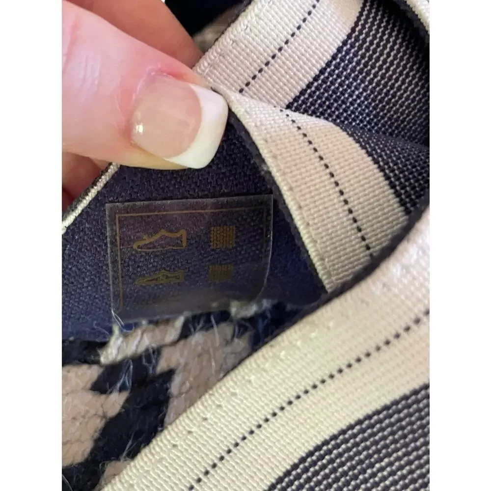 Woven Navy Cream Slip-On Espadrille Jute Platform Sandals Size 7